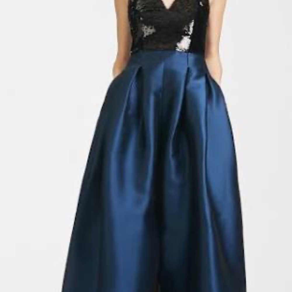 sequin black and blue gown